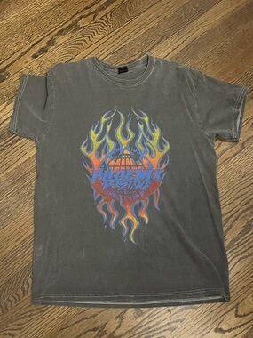 Phoenix Black Tee with Blue, Yellow & Orange Flame Graphic